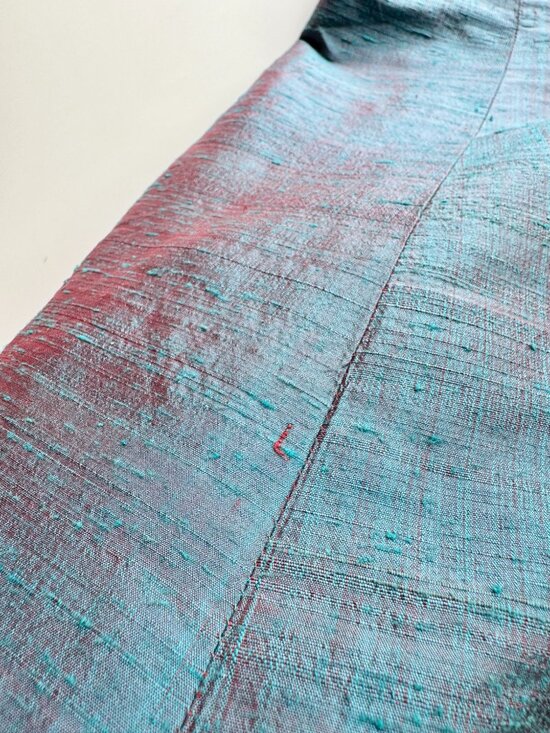 Vintage 60's Unbranded Iridescent Blue Dupioni Silk A-Line Dress, Size S - Picture 9 of 11